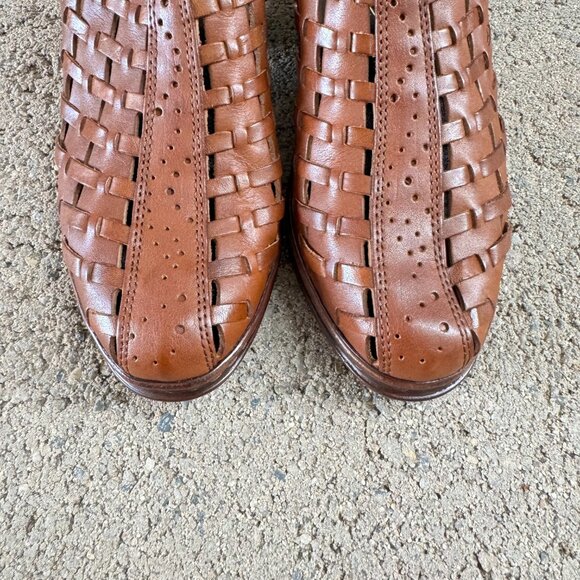 RIEKER WOMEN'S BROWN TAN ANTI-STRESS WOVEN LEATHER SLINGBACK SANDALS - Picture 2 of 10